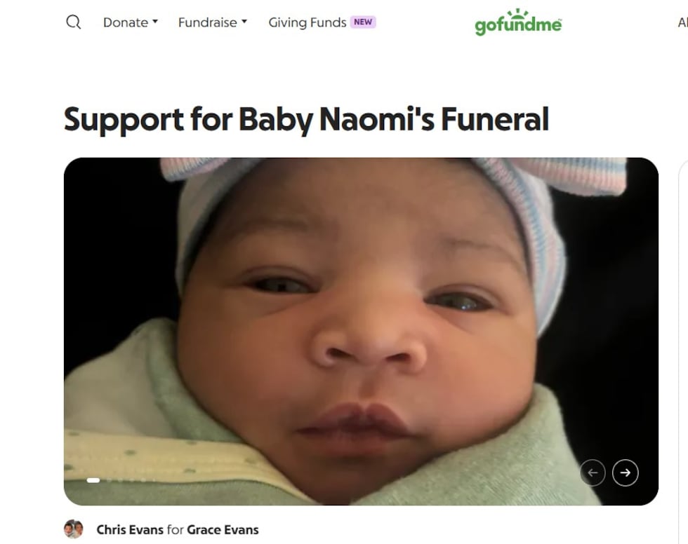 Página de GoFundMe para los gastos del funeral de la pequeña Naomi, dónde se puede ver el...